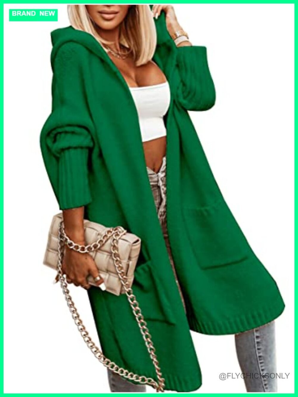 Women's Chunky Knit Long Hooded Cardigan Sweater Coat with Pockets